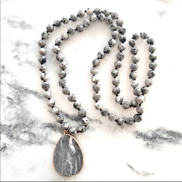 Handmade Picture Jasper beaded necklace with Picture Jasper pendant.